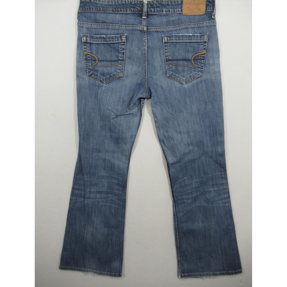 Vintage Y2K American Eagle Hipster Flare Jeans Petite 12P Blue Distressed